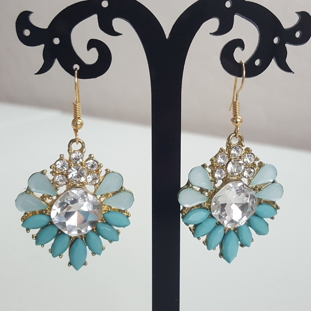 Francesca's‎ - Teal Rhinestone Drop Earrings